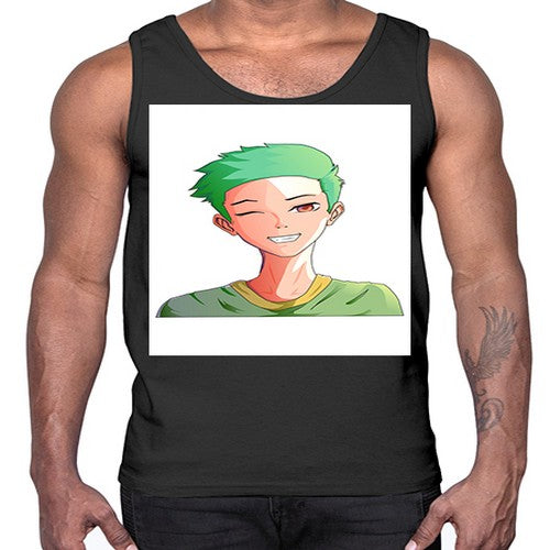Handsome boy green hair wearing green shirt 35#- anime- Cotton Tank