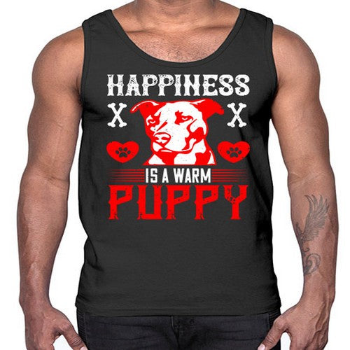 Happiness is a warm puppy Style 201#- dogs- Cotton Tank