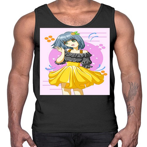 Happy and funny girl with black yellow dress in summer 41#- anime- Cotton Tank