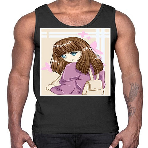 Happy and pretty college student carrying a bag 102#- anime- Cotton Tank