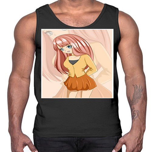 Happy beautiful and cute girl pink long hair 5#- anime- Cotton Tank