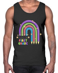 Hello first Grade Pencil Rainbow 279#- first grade- Cotton Tank