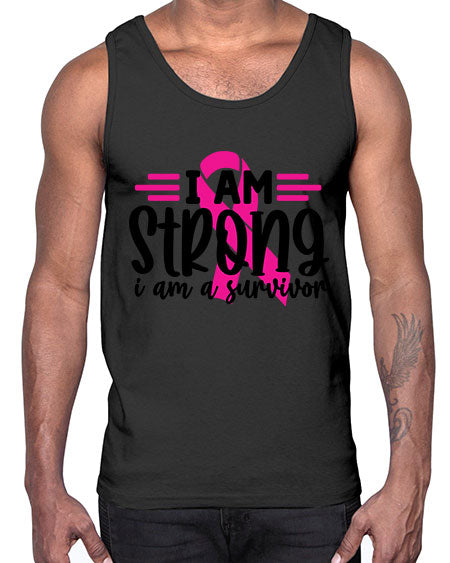 I Am Strong I Am a Survivor 20#- breast cancer- Cotton Tank