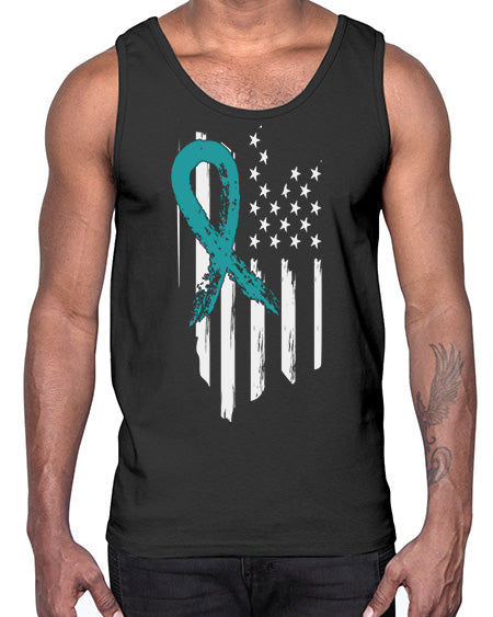 PTSD Teal Ribbon Distressed US 7#- PTSD- Cotton Tank