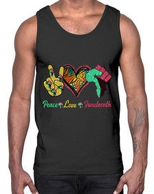 Peace Love Juneteenth Day Fist Png 8#- black juneteenth- Cotton Tank