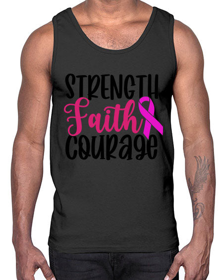 Strength Faith Courage 7#- breast cancer- Cotton Tank