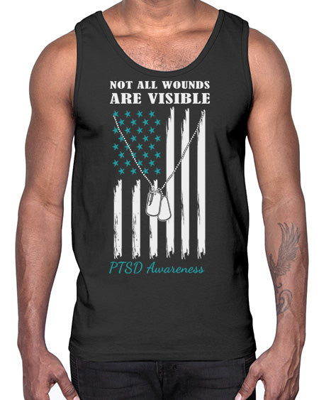 Teal Ribbon Not All Wounds 6#- PTSD- Cotton Tank