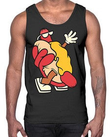 Walking hotdog 262#- cartoon food- Cotton Tank