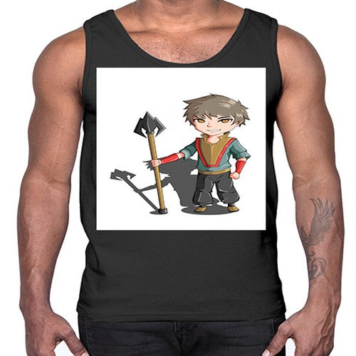a little boy holding a spear79#- anime- Cotton Tank