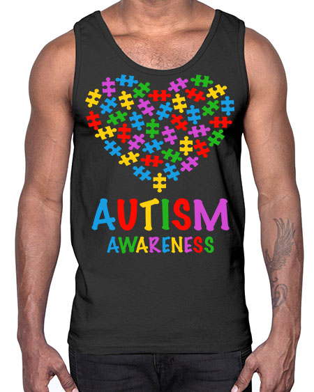 autism awareness heart love puzzle 15#- autism- Cotton Tank