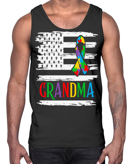autism grandma american flag 31#- autism- Cotton Tank