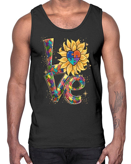 autism love sunflower- autism- Cotton Tank