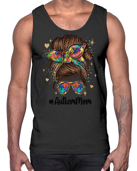 autism mom 3#- autism- Cotton Tank