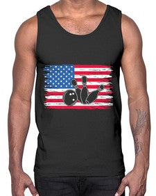 bowling pins usa flag american 278#- bowling- Cotton Tank