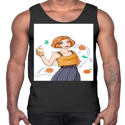 cute anime summer girl with orange juice28#- anime- Cotton Tank