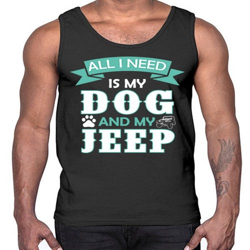 dog and jeep 74#- dogs- Cotton Tank