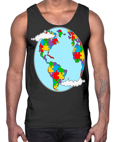 earth autism awareness heart puzzle 83#- autism- Cotton Tank
