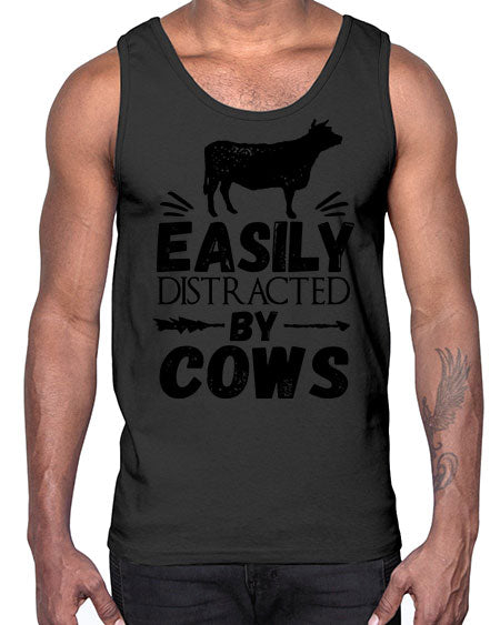 easily distracted by cows- cow- Cotton Tank