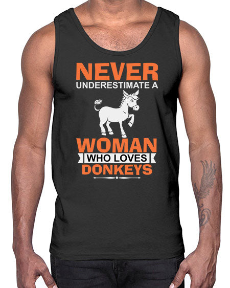 never underestimate a woman who loves donkeys Style 1#- donkey- Cotton Tank