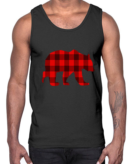 plaid bear 227#- bears - animals- Cotton Tank