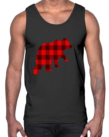 plaid bear 229#- bears - animals- Cotton Tank
