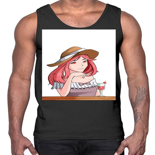 pretty woman with fresh juice in summer 37#- anime- Cotton Tank