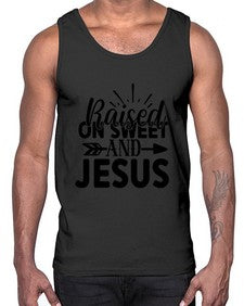 raised on sweet and jesus 1491#- tea- Cotton Tank