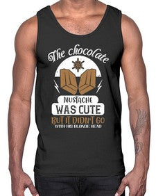 the chocolate mustache was cute but it didnt go with his blonde head 415#- chocolate- Cotton Tank