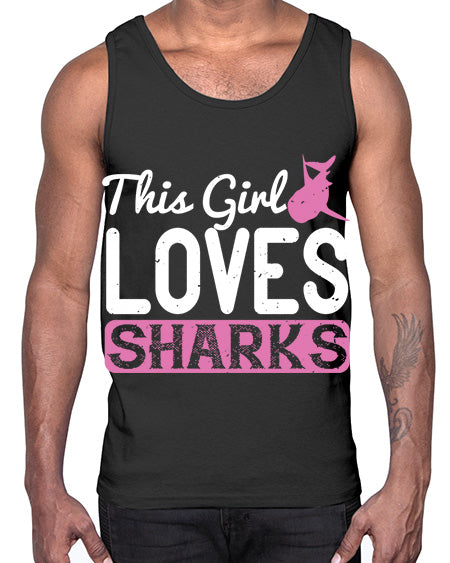 this girl loves sharks Style 12#- shark-fish- Cotton Tank