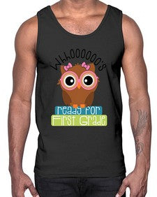 whooos ready for first grade girl 1001#- first grade- Cotton Tank