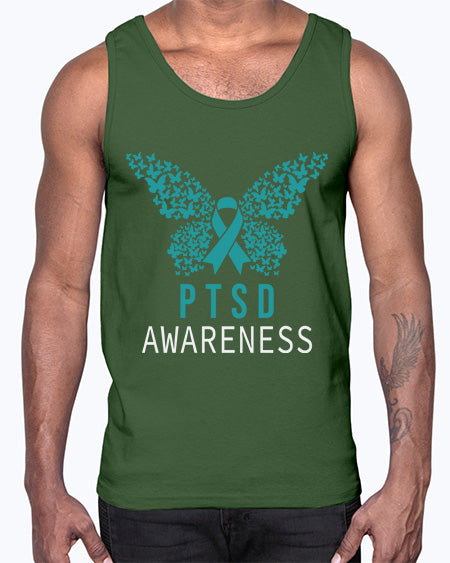 Butterfly PTSD Awareness Teal Ribbon 26#- PTSD- Cotton Tank