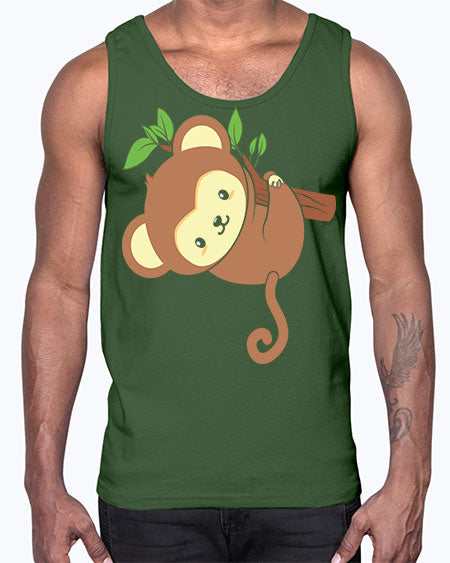 Cute Monkey Hanging on Tree 4#- monkey- Cotton Tank