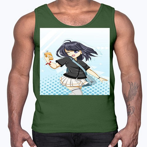 Cute and happy student girl with banana milk 4#- anime- Cotton Tank