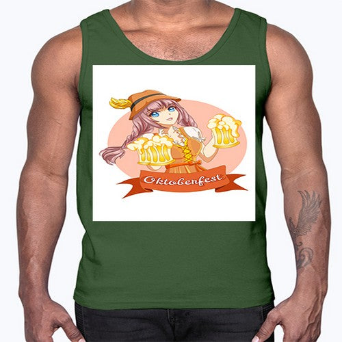 Cute and happy woman celebrating oktoberfest with beer 177#- anime- Cotton Tank