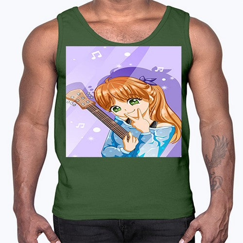 Cute and soft girl with guitar 53#- anime- Cotton Tank