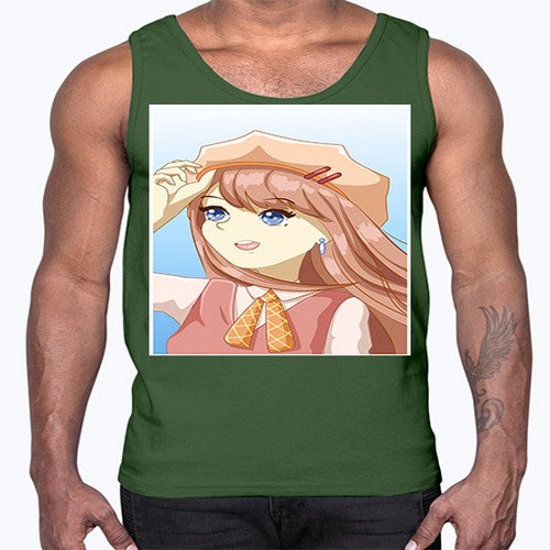 Cute beautiful and funny girl with hat 66#- anime- Cotton Tank