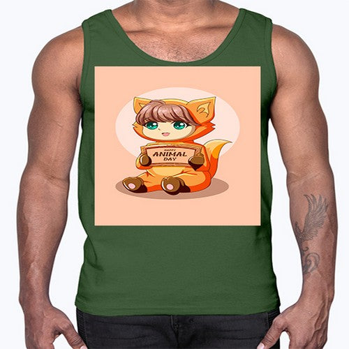 Cute girl with animal costume in animal day text 137#- anime- Cotton Tank