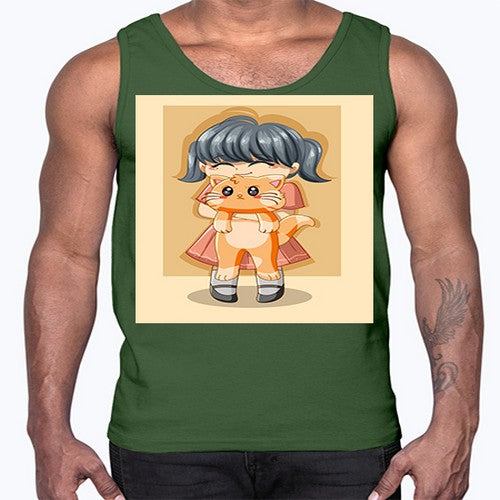 Cute girl with cat animal day 135#- anime- Cotton Tank