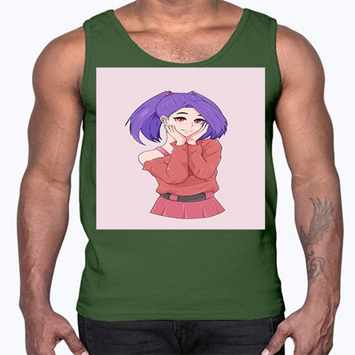 Cute girl with cute pose 138#- anime- Cotton Tank