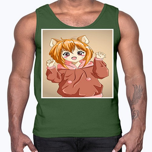 Cute little girl with accessories cat cartoon 170#- anime- Cotton Tank