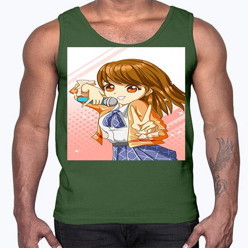 Cute teenage student girl singing song 47#- anime- Cotton Tank