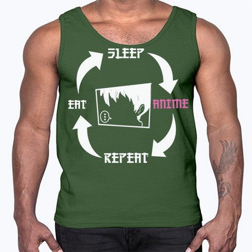 Eat Sleep Anime Repeat Anime Anime 226#- anime- Cotton Tank
