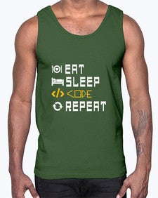 Eat sleep code repeat 49#- computer- Cotton Tank