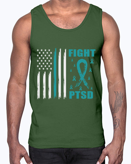 Fight PTSD Awareness American Flag 24#- PTSD- Cotton Tank