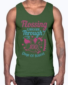 Flossing Unicorn Through one hundred days Of School 164#- one hundred days- Cotton Tank