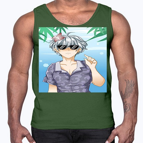 Handsome boy with sunglasses on the beach in summer holiday 44#- anime- Cotton Tank