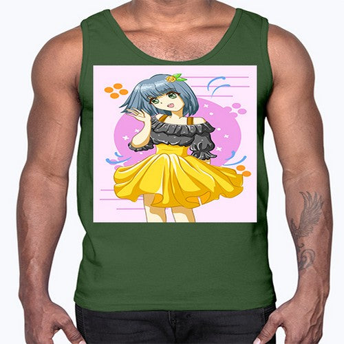 Happy and funny girl with black yellow dress in summer 41#- anime- Cotton Tank