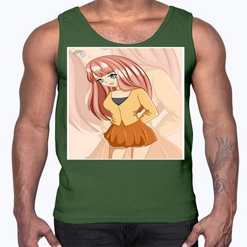 Happy beautiful and cute girl pink long hair 5#- anime- Cotton Tank