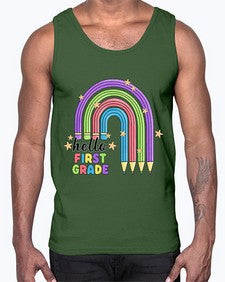 Hello first Grade Pencil Rainbow 279#- first grade- Cotton Tank