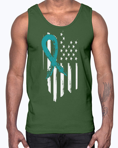 PTSD Teal Ribbon Distressed US 7#- PTSD- Cotton Tank